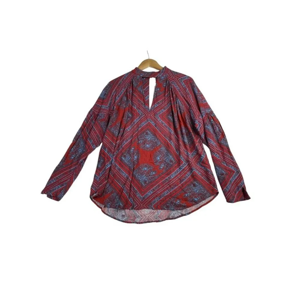 Free‎ People Walking on a Dream Keyhole Tunic Top size Small Red/Blue